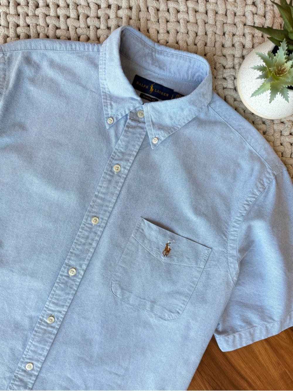 Ralph Lauren | Men’s Classic Fit Short Sleeve Oxford Shirt Light Indigo | Large